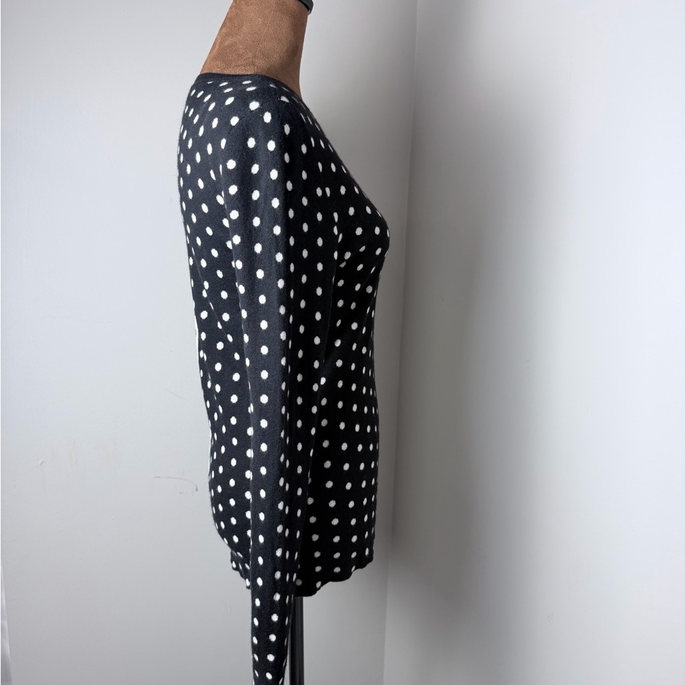 Saks Fifth Avenue Black and White Polka Dot Long Sleeve Top Silk Cashmere - Picture 5 of 10